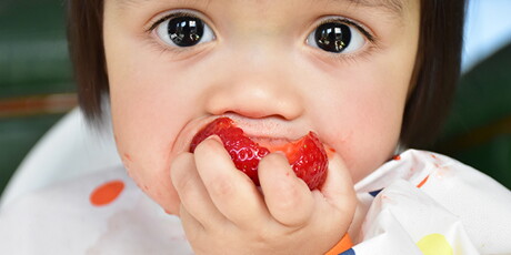 Bebé comiendo una frutilla